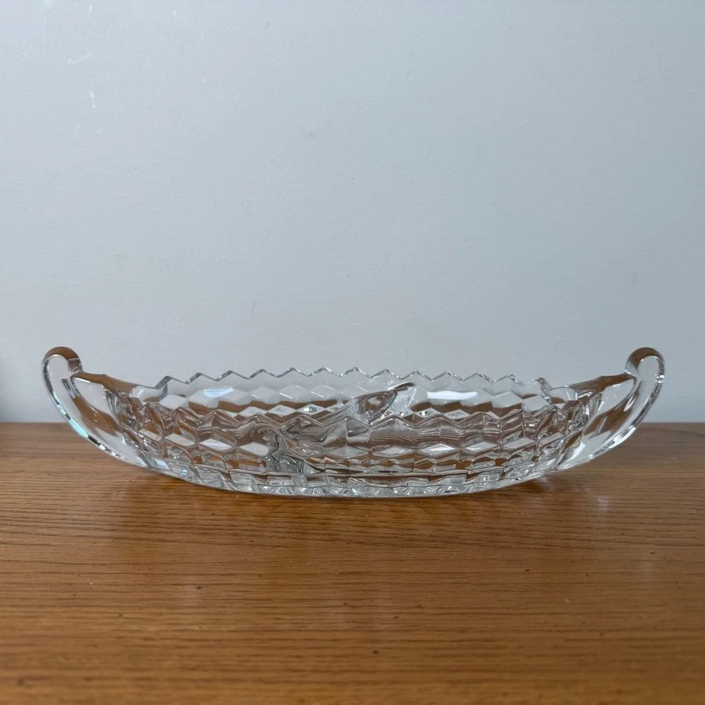 Fostoria Vintage Glass Divided Relish Dish Oval Embossed Serving‎ Tray